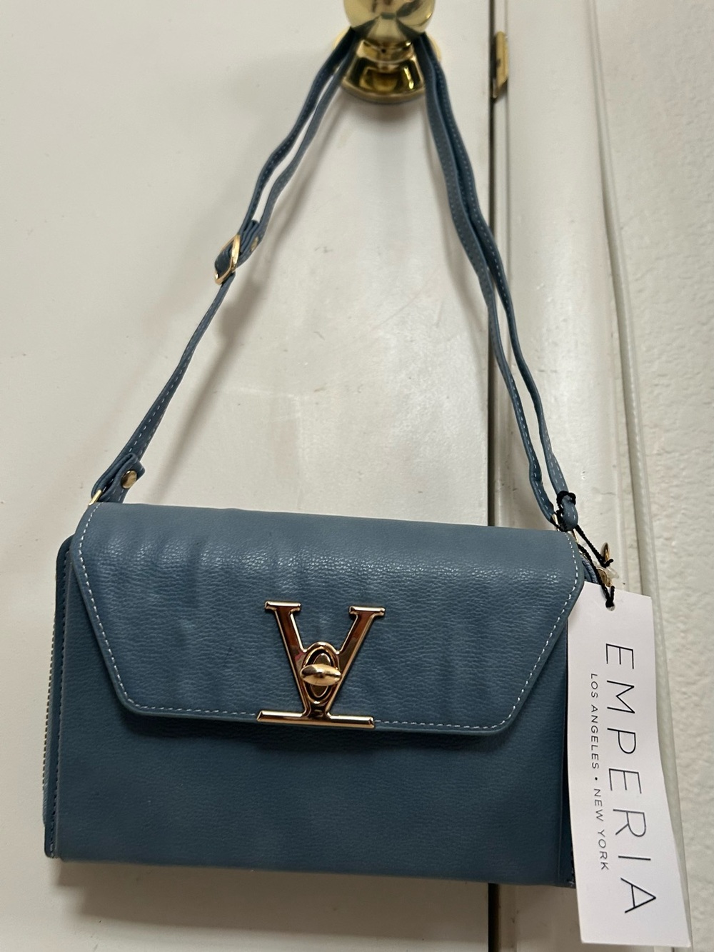 Dusty Blue Women's Shoulder Bag with Adjustable Strap